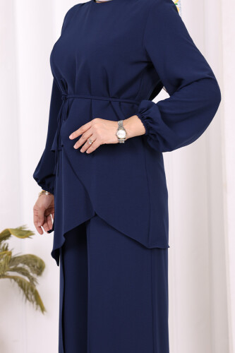 Asimetrik Kesim Tunik Pantolon İkili Takım 8694 Lacivert - 6