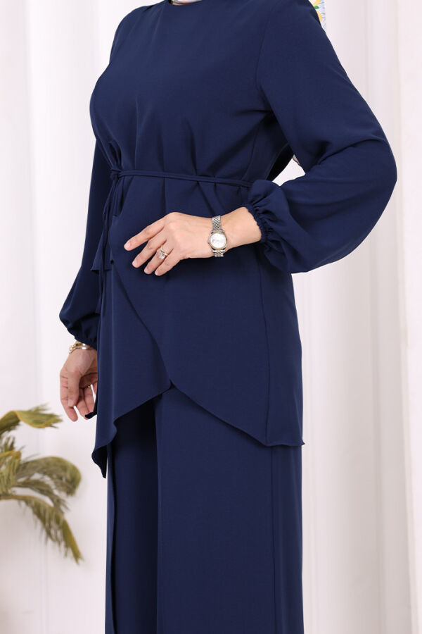 Asimetrik Kesim Tunik Pantolon İkili Takım 8694 Lacivert - 6