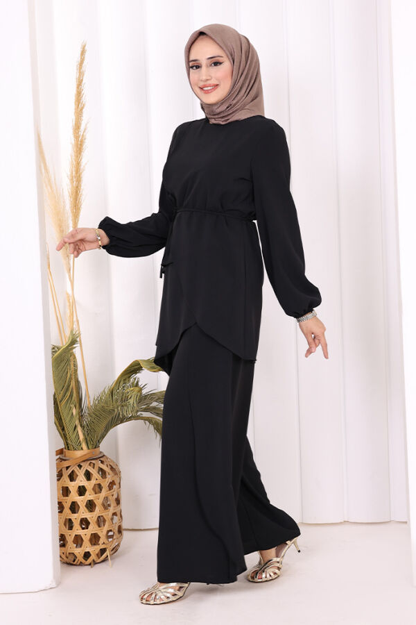 Asimetrik Kesim Tunik Pantolon İkili Takım 8694 Siyah - 4