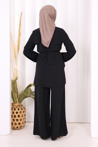 Asimetrik Kesim Tunik Pantolon İkili Takım 8694 Siyah - 5