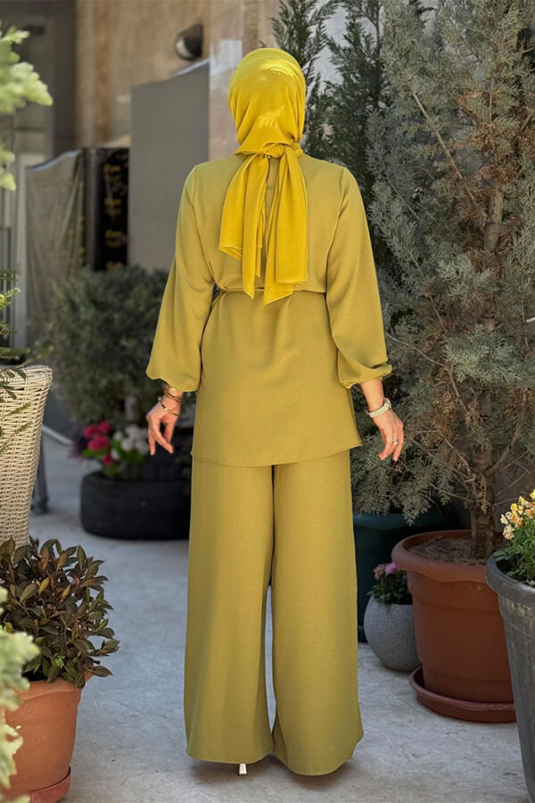 Asimetrik Kesim Tunik Pantolon İkili Takım 8694 Yağ Yeşili - 2