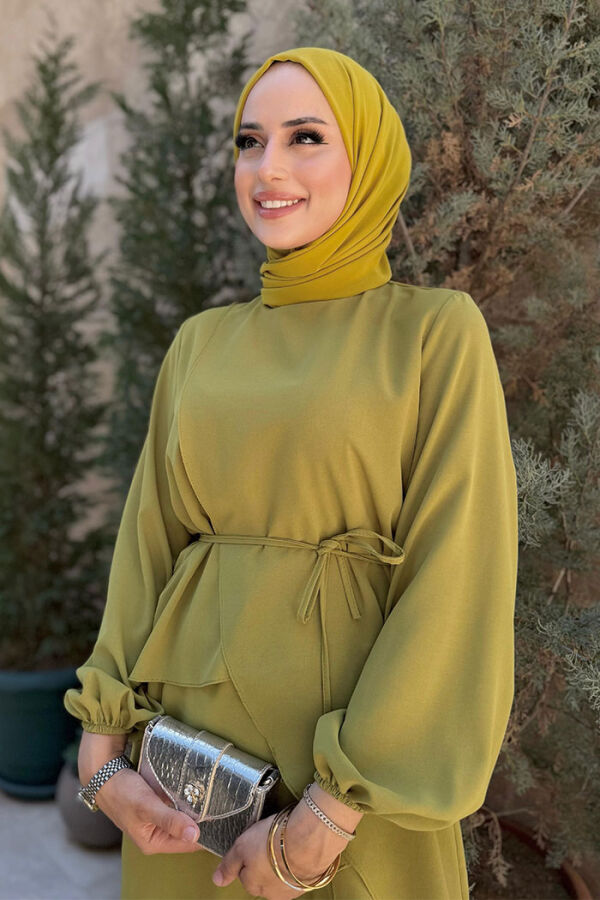 Asimetrik Kesim Tunik Pantolon İkili Takım 8694 Yağ Yeşili - 4