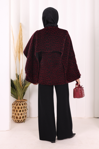 Atkı Detay Leoparlı Panço 70061-1 Bordo - 3