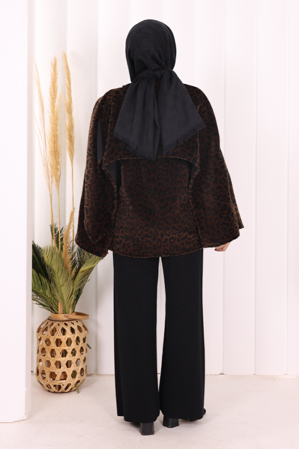 Atkı Detay Leoparlı Panço 70061-1 Kahverengi - 3