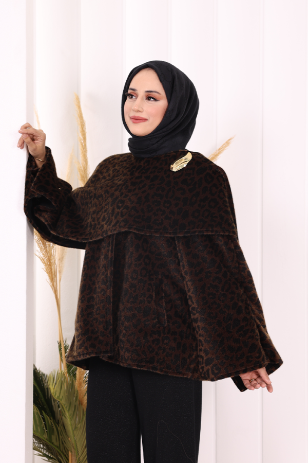 Atkı Detay Leoparlı Panço 70061-1 Kahverengi - 4