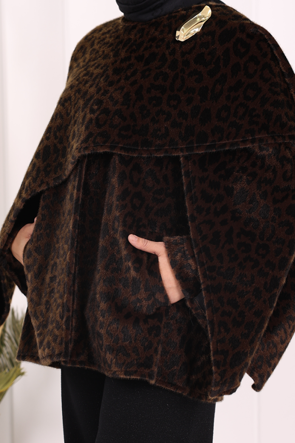 Atkı Detay Leoparlı Panço 70061-1 Kahverengi - 5