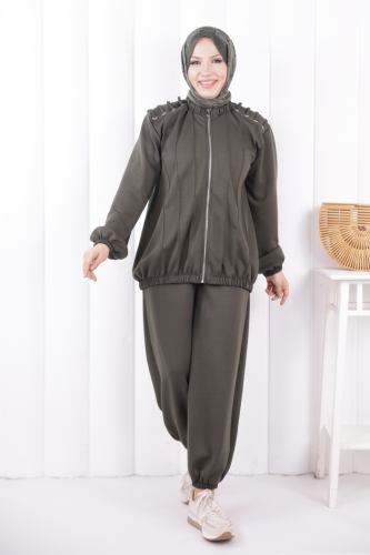 Bağcıklı Fermuarlı Takım 1205 Haki - 2