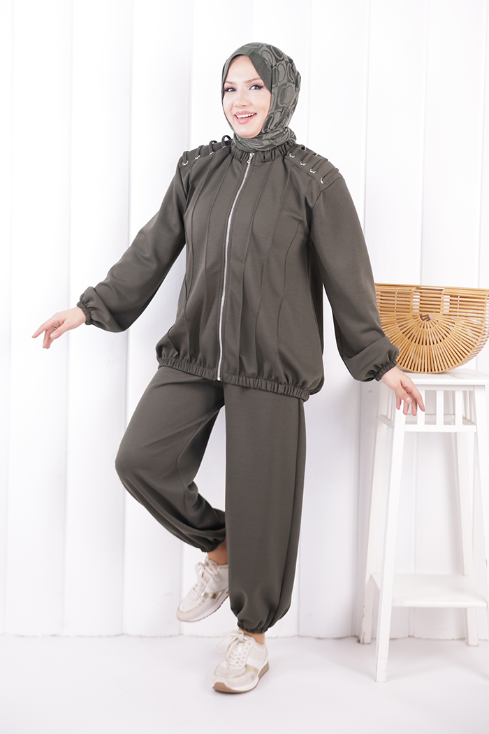 Bağcıklı Fermuarlı Takım 1205 Haki - 3