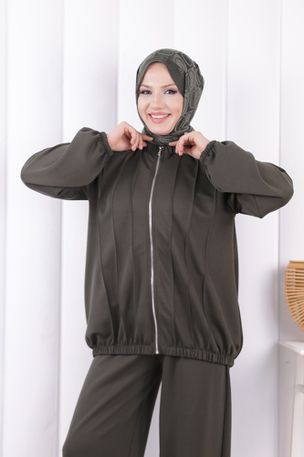 Bağcıklı Fermuarlı Takım 1205 Haki - 5