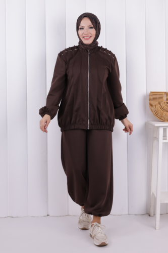 Bağcıklı Fermuarlı Takım 1205 Kahverengi