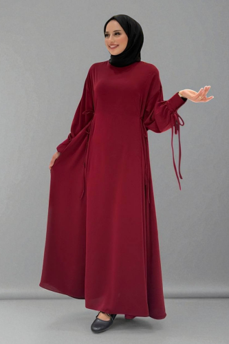 Bağlama Detaylı Elbise 6015 Bordo - Bym Fashion