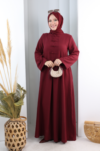 Bağlama Detaylı Elbise 7009 Bordo