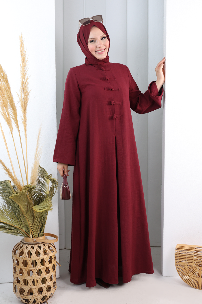 Bağlama Detaylı Elbise 7009 Bordo - 2