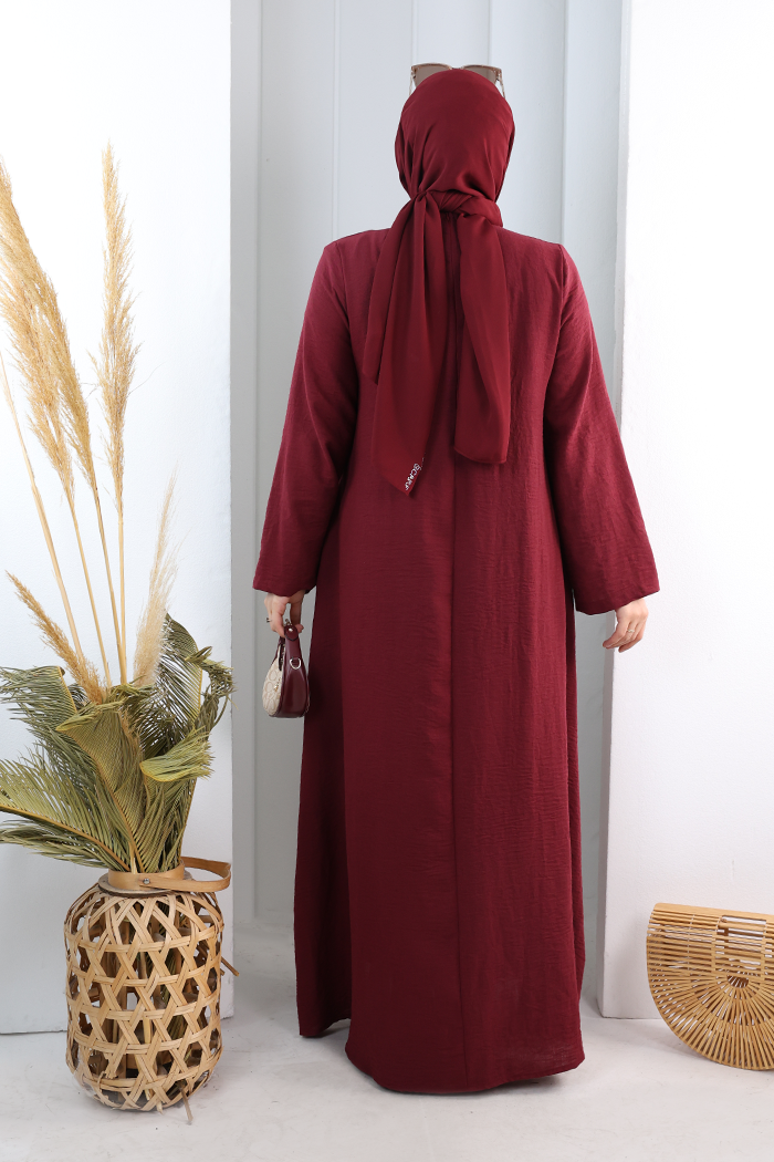 Bağlama Detaylı Elbise 7009 Bordo - 3