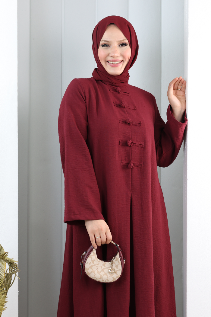 Bağlama Detaylı Elbise 7009 Bordo - 4