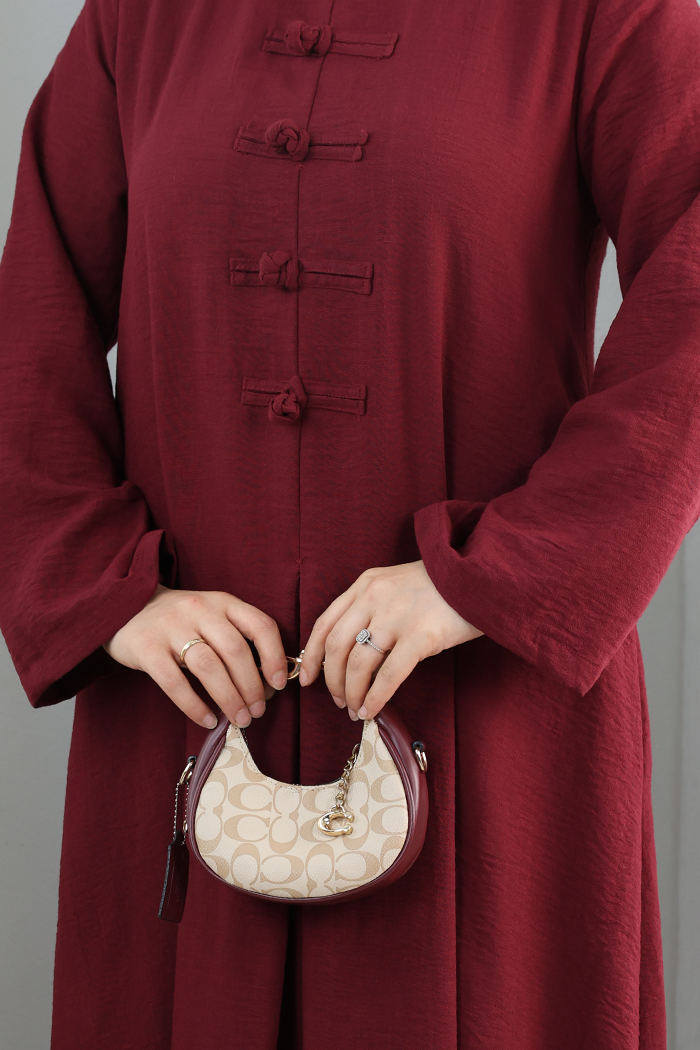 Bağlama Detaylı Elbise 7009 Bordo - 5