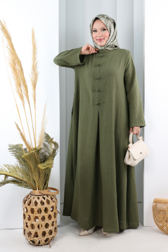 Bağlama Detaylı Elbise 7009 Haki