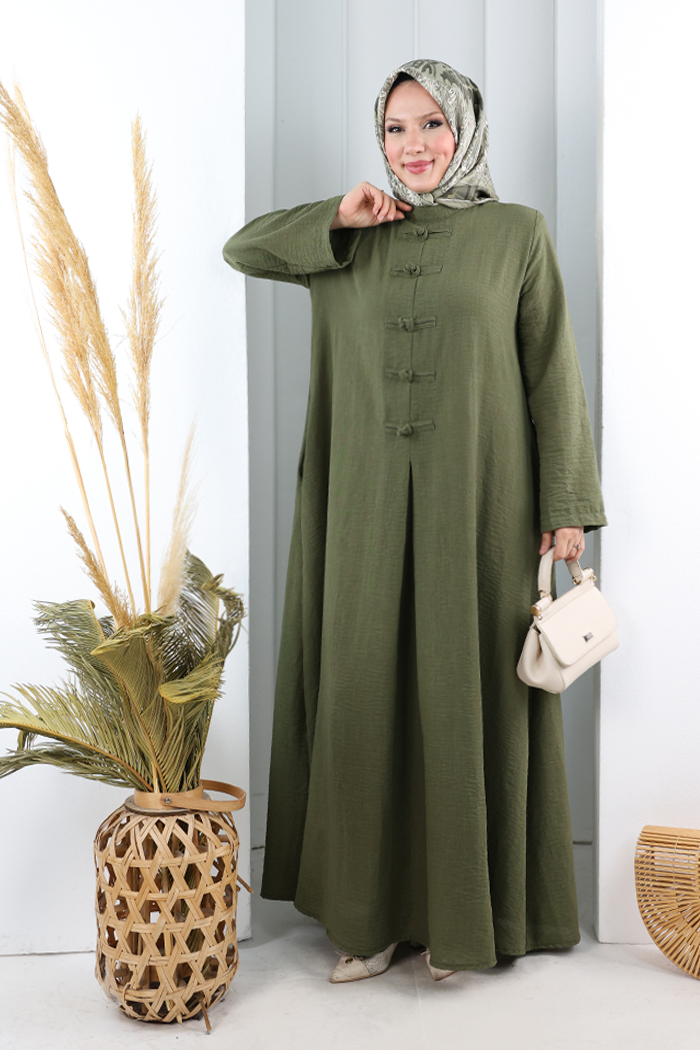 Bağlama Detaylı Elbise 7009 Haki - 1