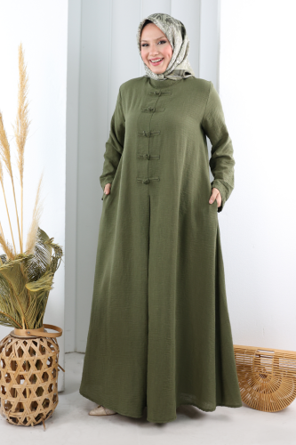 Bağlama Detaylı Elbise 7009 Haki - 3