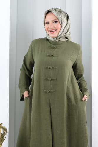 Bağlama Detaylı Elbise 7009 Haki - 5