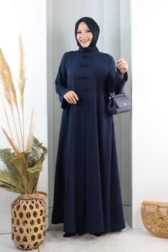 Bağlama Detaylı Elbise 7009 Lacivert
