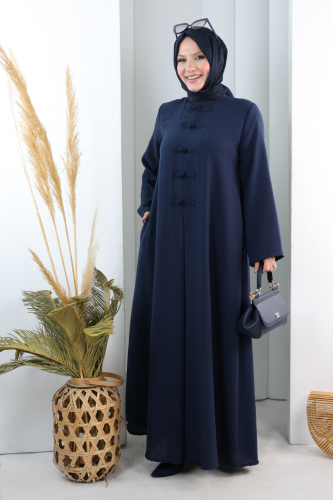 Bağlama Detaylı Elbise 7009 Lacivert - 2
