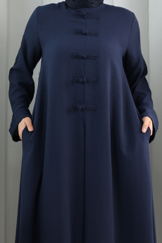 Bağlama Detaylı Elbise 7009 Lacivert - 5