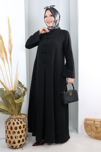Bağlama Detaylı Elbise 7009 Siyah