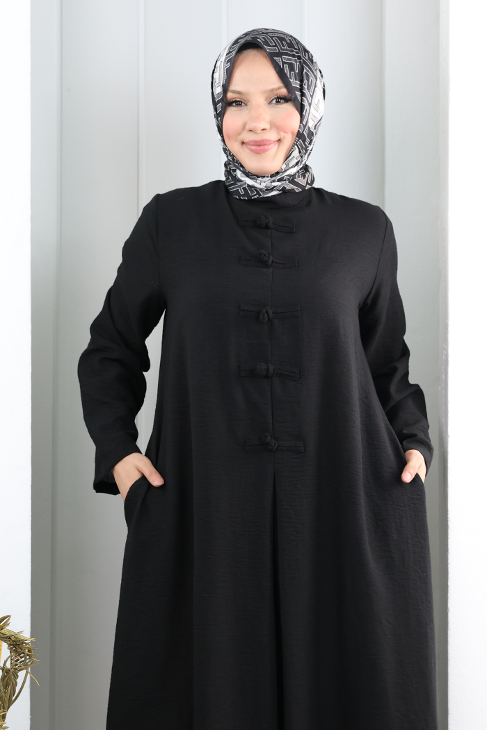 Bağlama Detaylı Elbise 7009 Siyah - 4