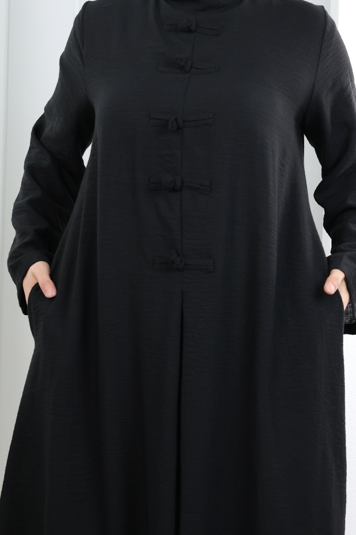 Bağlama Detaylı Elbise 7009 Siyah - 5