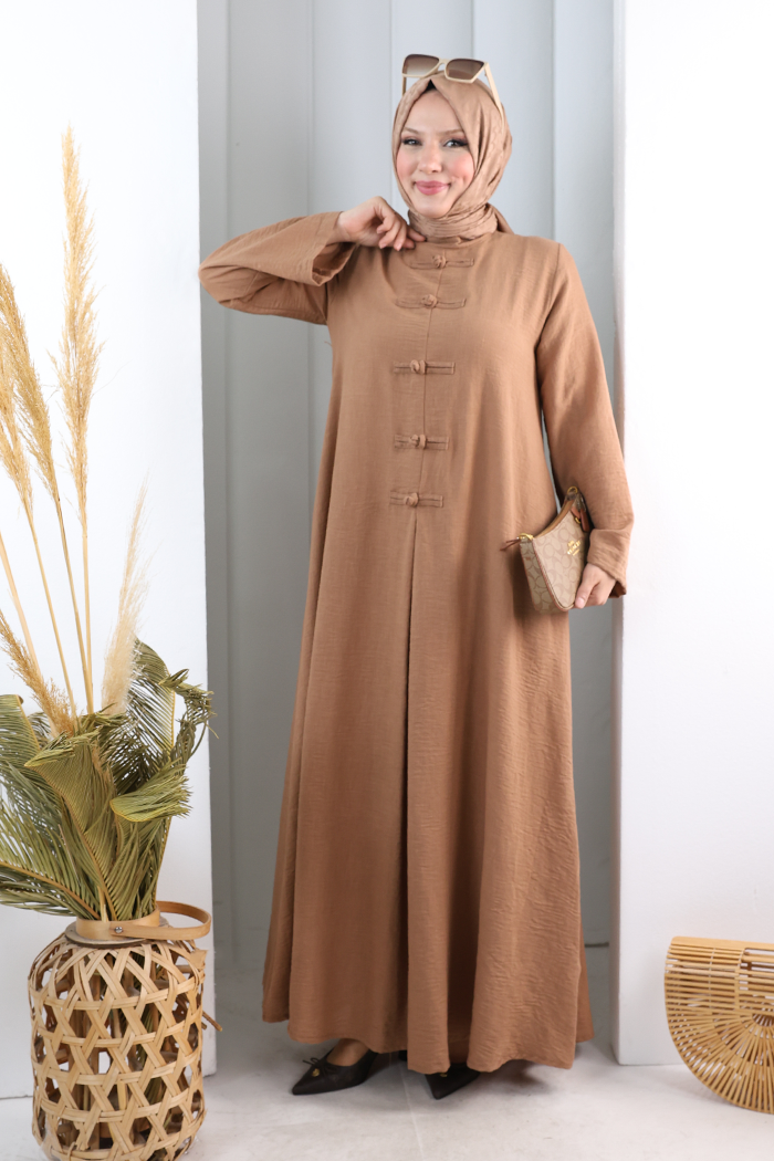 Bağlama Detaylı Elbise 7009 Taba - 1