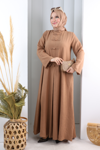 Bağlama Detaylı Elbise 7009 Taba - 2