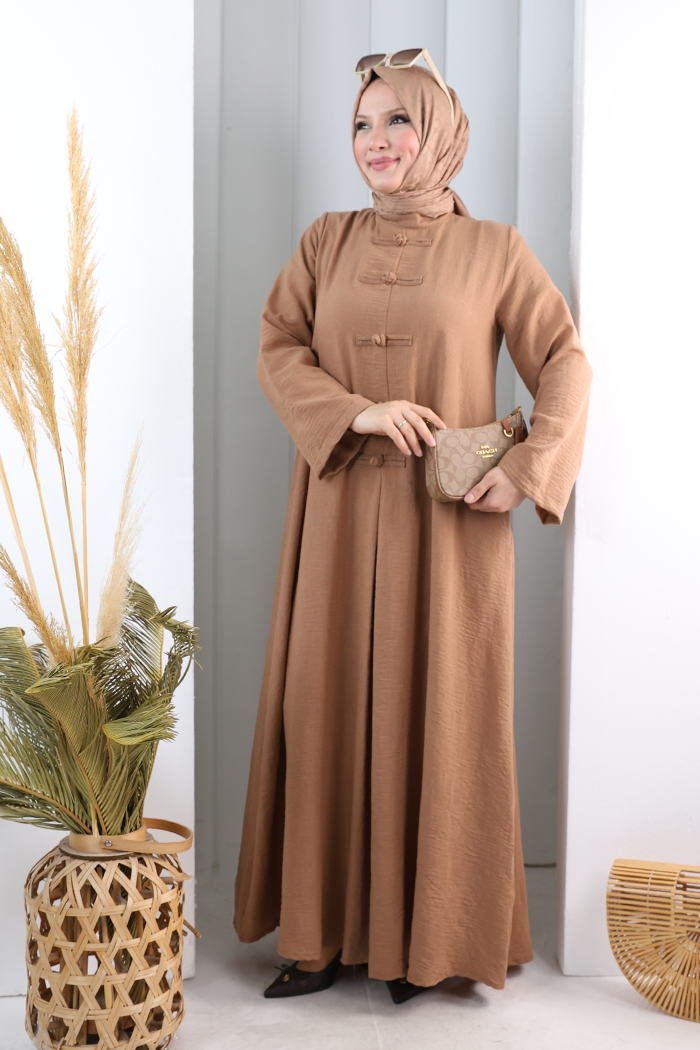 Bağlama Detaylı Elbise 7009 Taba - 2