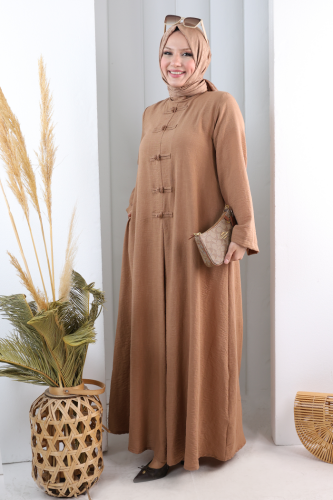 Bağlama Detaylı Elbise 7009 Taba - 3