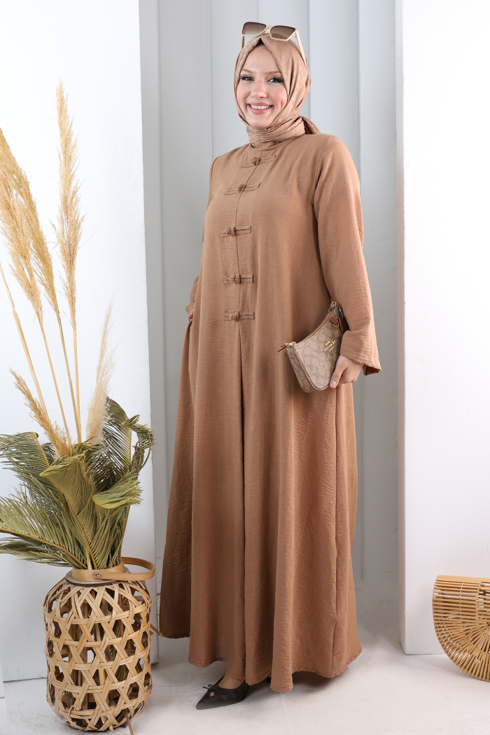 Bağlama Detaylı Elbise 7009 Taba - 3