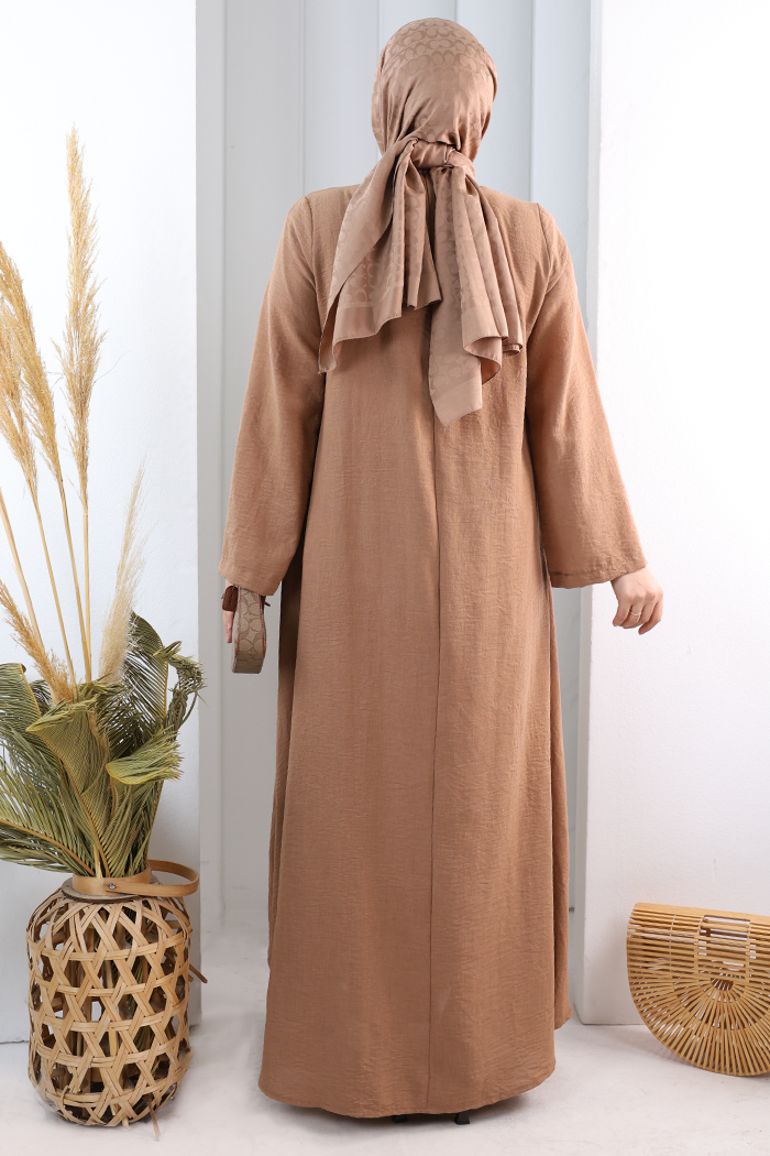 Bağlama Detaylı Elbise 7009 Taba - 4