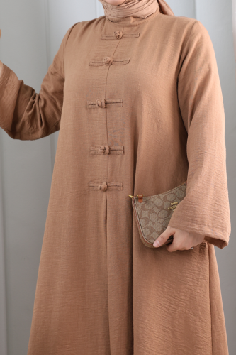 Bağlama Detaylı Elbise 7009 Taba - 6