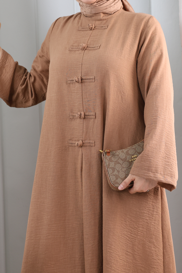 Bağlama Detaylı Elbise 7009 Taba - 6