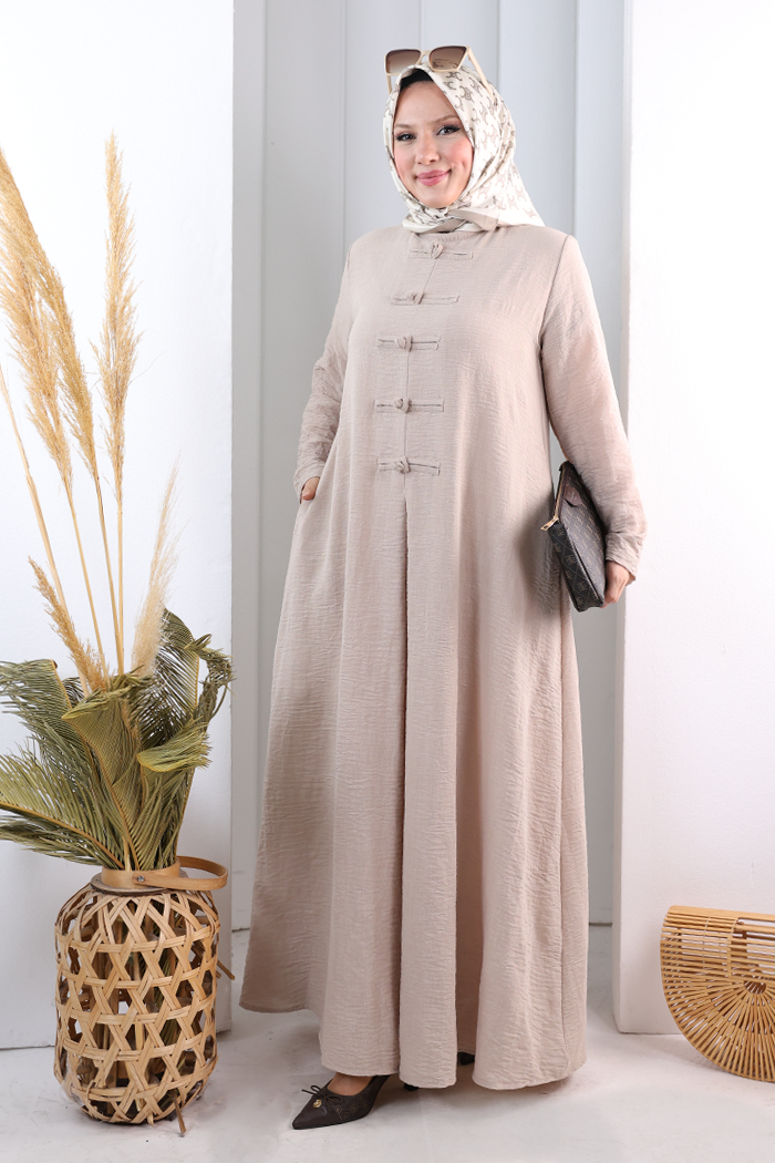 Bağlama Detaylı Elbise 7009 Vizon - 2