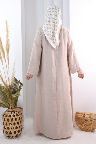Bağlama Detaylı Elbise 7009 Vizon - 3