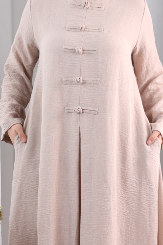 Bağlama Detaylı Elbise 7009 Vizon - 5