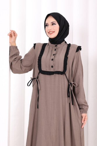 Bağlamalı ve Fırfır Detaylı Elbise 6064 DUMAN - 5