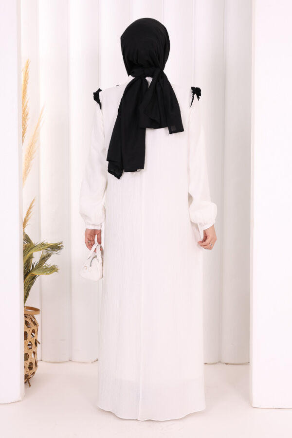 Bağlamalı ve Fırfır Detaylı Elbise 6064 Ekru - 4