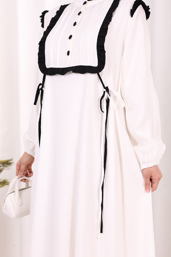 Bağlamalı ve Fırfır Detaylı Elbise 6064 Ekru - 6