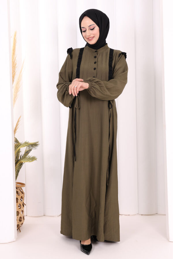 Bağlamalı ve Fırfır Detaylı Elbise 6064 Haki - 2