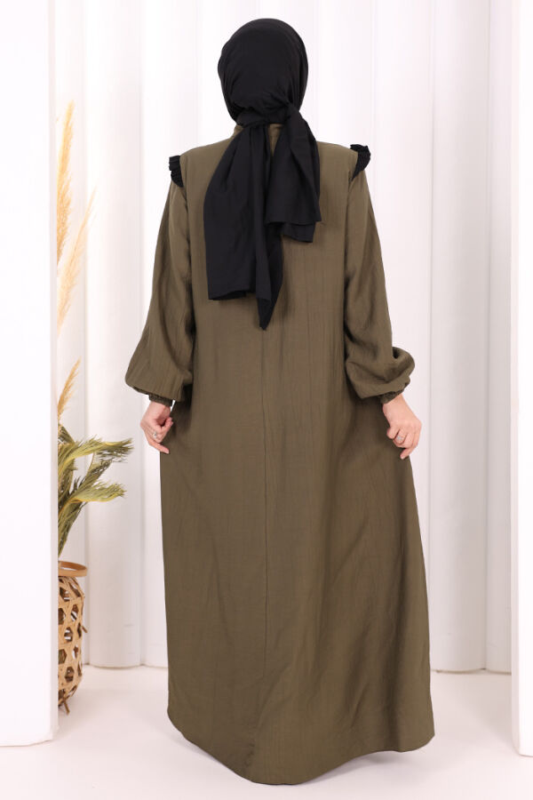 Bağlamalı ve Fırfır Detaylı Elbise 6064 Haki - 5