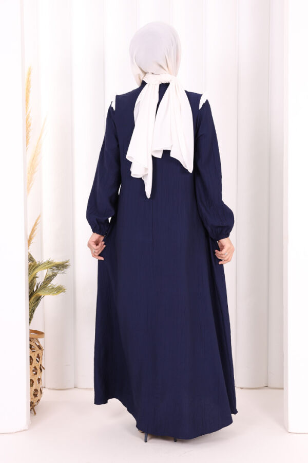 Bağlamalı ve Fırfır Detaylı Elbise 6064 Lacivert - 5