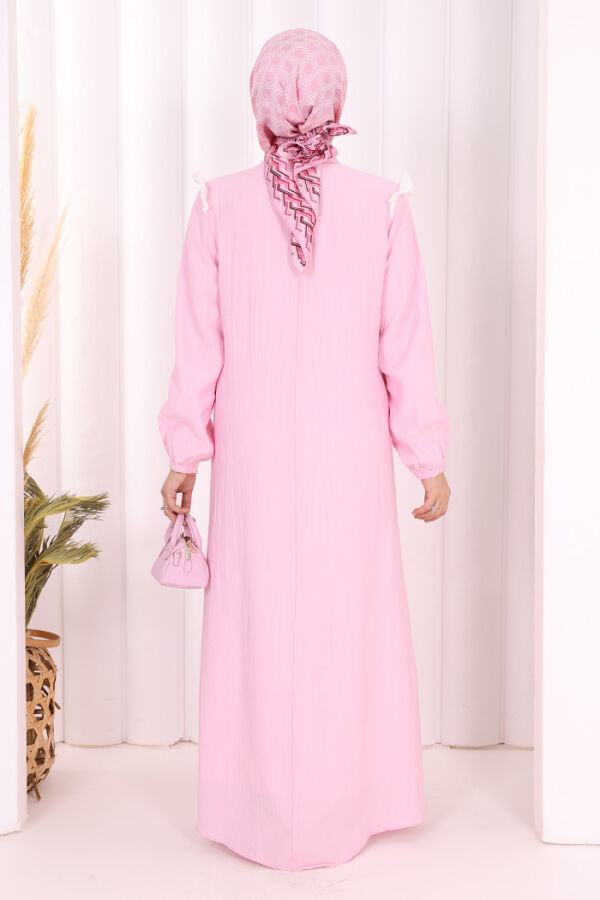 Bağlamalı ve Fırfır Detaylı Elbise 6064 Pembe - 4