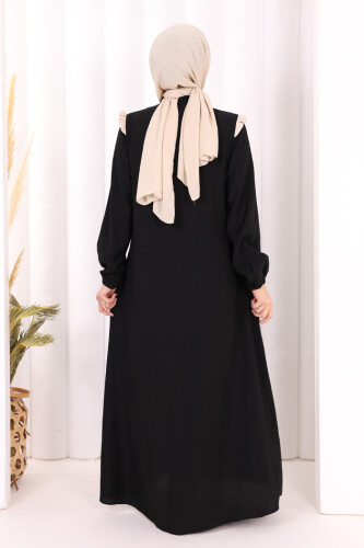 Bağlamalı ve Fırfır Detaylı Elbise 6064 Siyah - 5