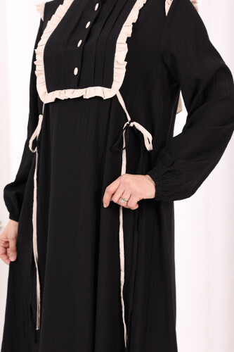 Bağlamalı ve Fırfır Detaylı Elbise 6064 Siyah - 7